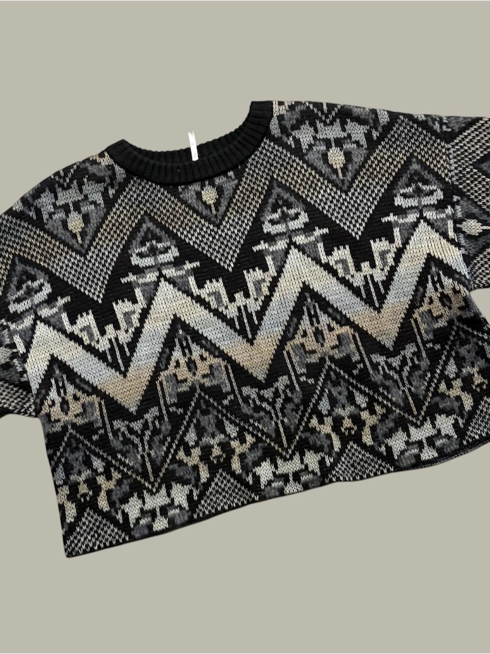 Free People Superstar Boho Geometric crop Sweater Dolman Pullove